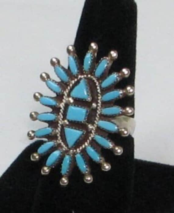 Vintage E. H. Zuni Needle Point Turquoise Ring - image 1