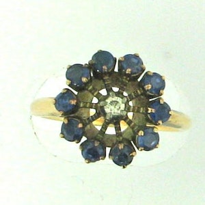 Anel de diamante e safira natural eduardiano vintage não aquecido imagem 9