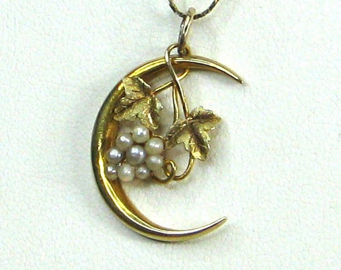 Vintage Victorian Gold Crescent Moon with Grape Bunch