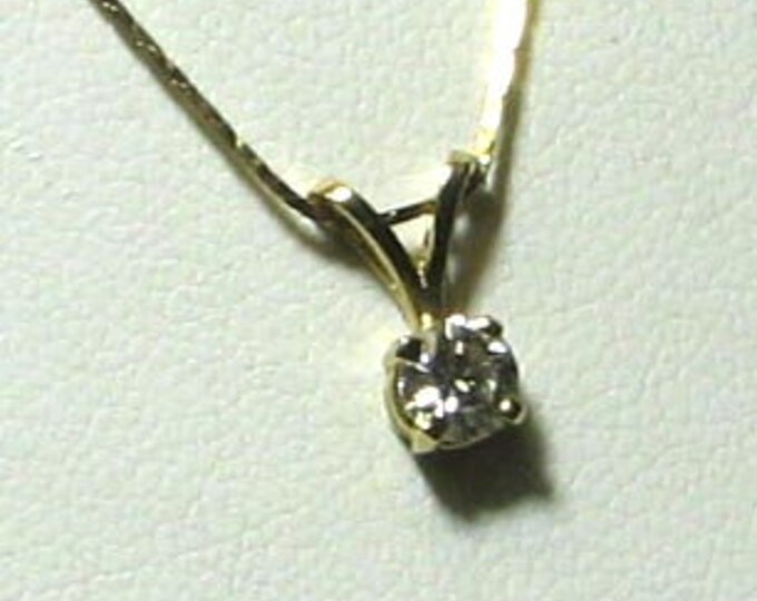 14K Yellow Gold One Third Carat Natural Diamond Solitare Pendant
