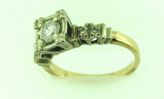 Vintage 40s Yellow and White Gold Diamond Engagem… - image 3