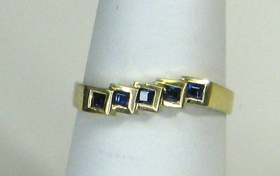 14K Yellow Gold Square Sapphire Band - image 1