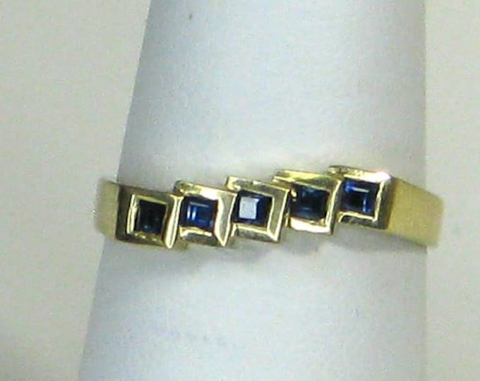 14K Yellow Gold Square Sapphire Band