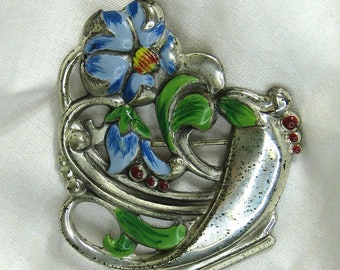 Coro Craft Sterling Enamel Flower Basket