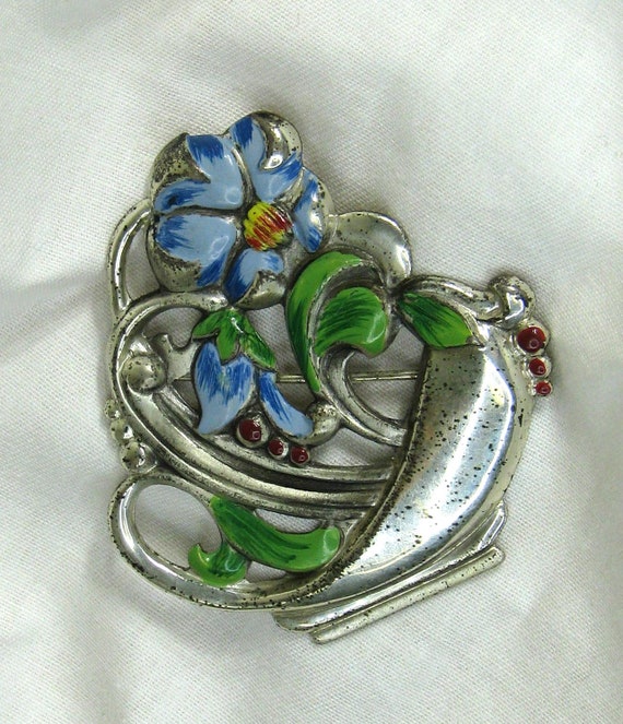 Coro Craft Sterling Enamel Flower Basket