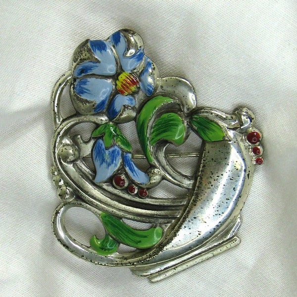 Coro Craft Sterling Enamel Flower Basket