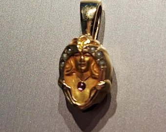 Gold Art Nouveau Lady's Watch Chain Slide Pendant