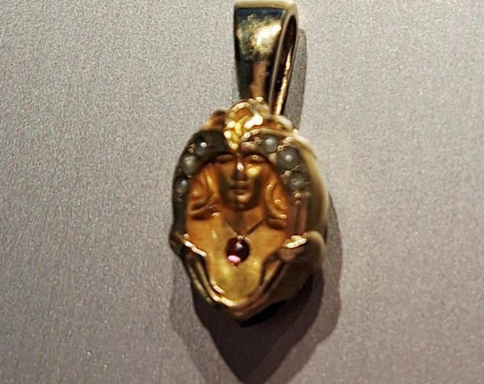 Gold Art Nouveau Lady's Watch Chain Slide Pendant