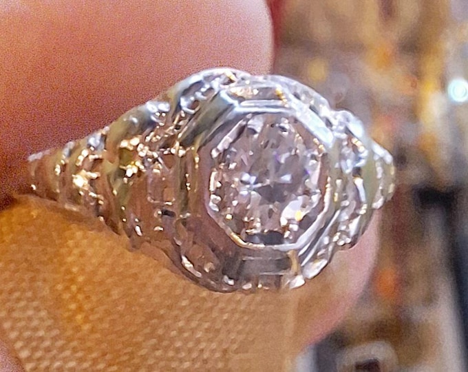 Vintage Art Deco Filigree Old European Cut Diamond Engagement Ring
