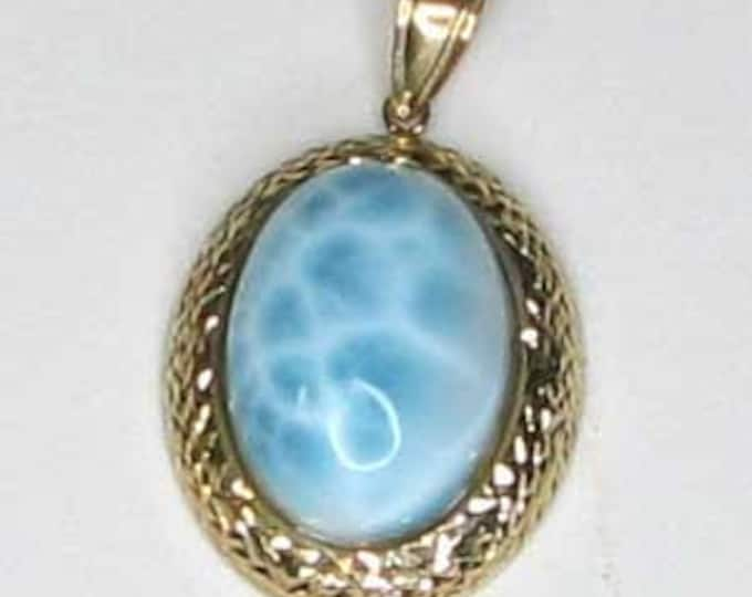 14K Gold Larimar Pendant