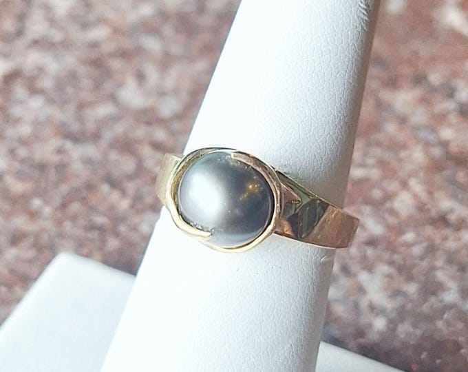 14K Yellow Gold Black Pearl Ring