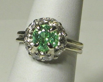 Mint Green Sapphire and Diamond Ring in 14K White Gold
