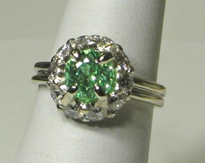 Mint Green Sapphire and Diamond Ring in 14K White Gold