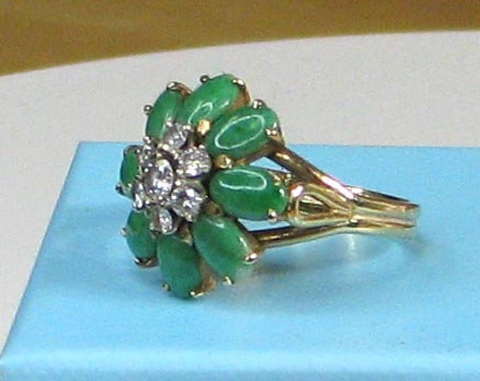 Vintage Jadeite Jade and Diamond Cocktail Ring