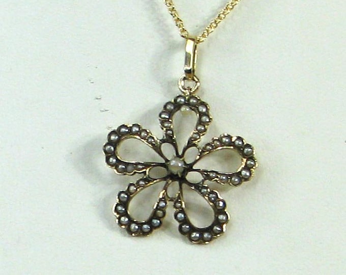 Vintage Edwardian Gold Pearl Flower Pendant