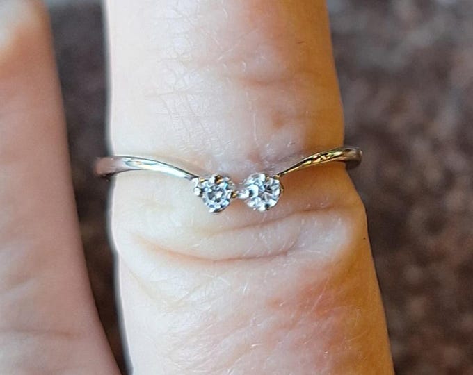 14K White Gold Curved Two Diamond Wedding Band