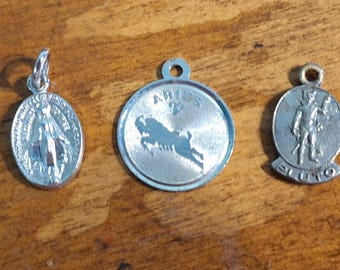 Vintage Sterling Silver Charms Aladdin Lamp St. Mary Aries Pluto Moon