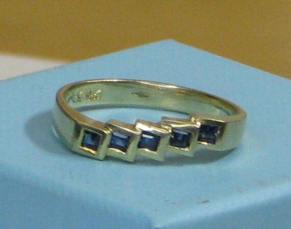 14K Yellow Gold Square Sapphire Band - image 6