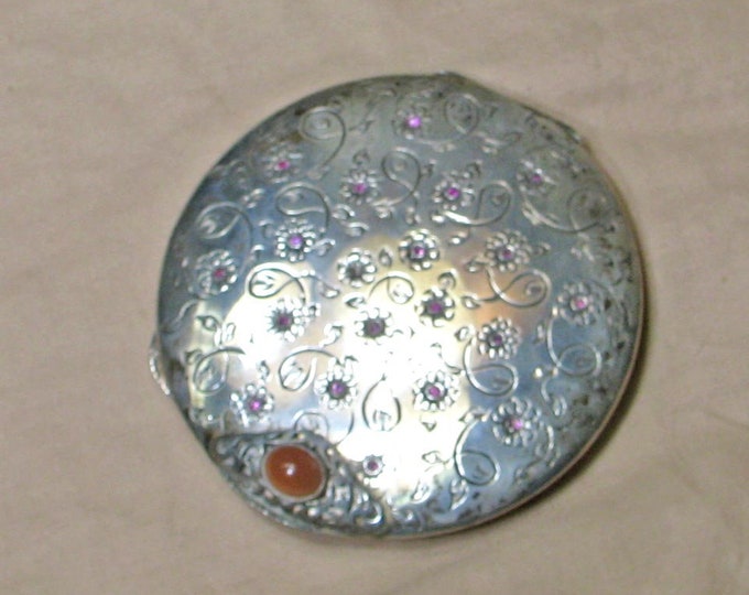 Vintage Silver Peruzzi Florence Bejeweled Compact
