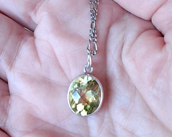 Sterling Silver Bezel Set Greenish Citrine Pendant