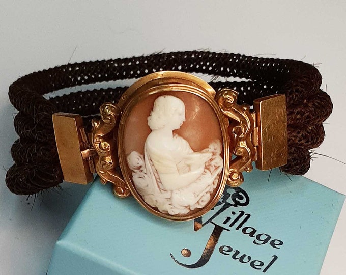 REDUCED Vintage Victorian Hair Cameo Memento Mori Mourning Bracelet with Gold