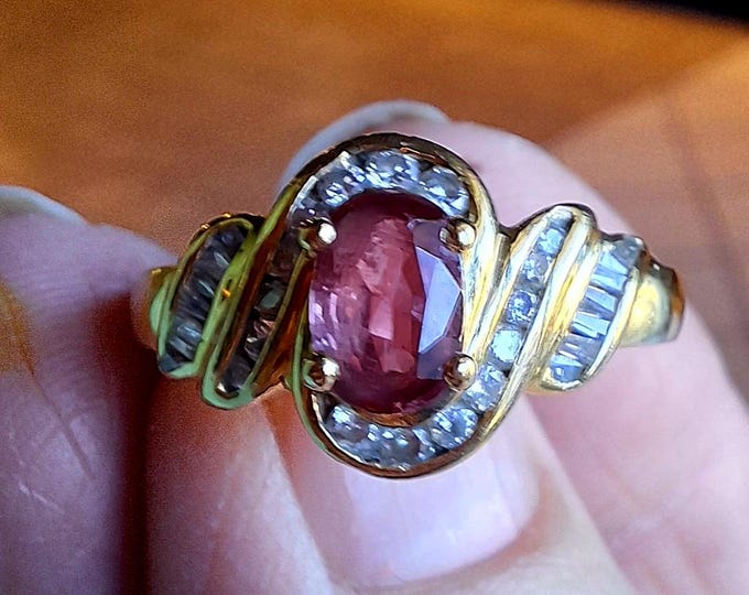 Vintage 80s Ruby and Diamond Bypass Ring