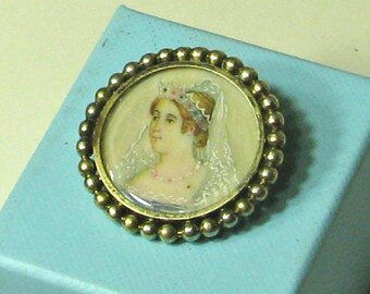 Victorian Paint on Glass Sterling Silver Framed Portrait Miniature