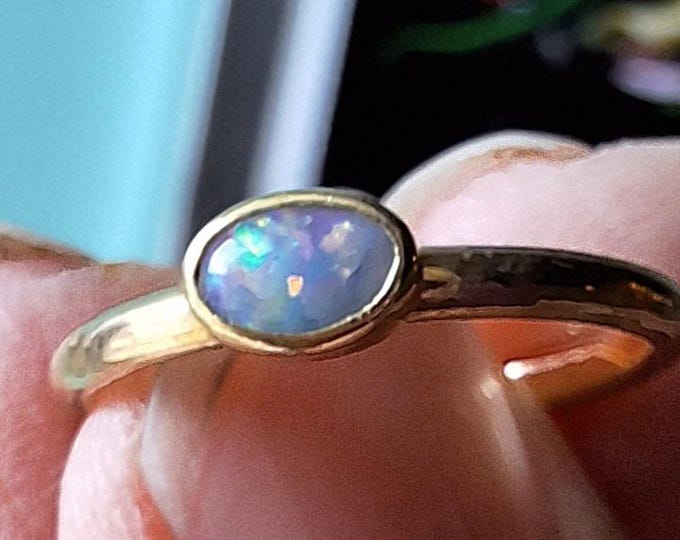 14K Yellow Gold Stackable Oval Bezel Set Ring