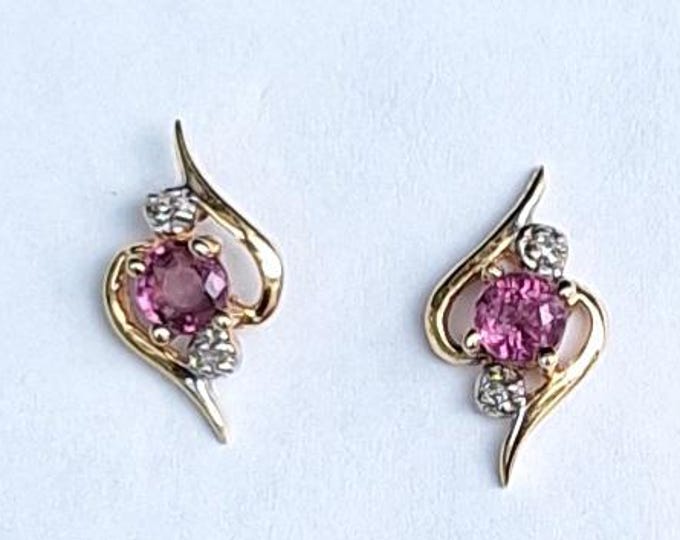 Dainty Formal Natural Ruby and Diamond Gold Earrings