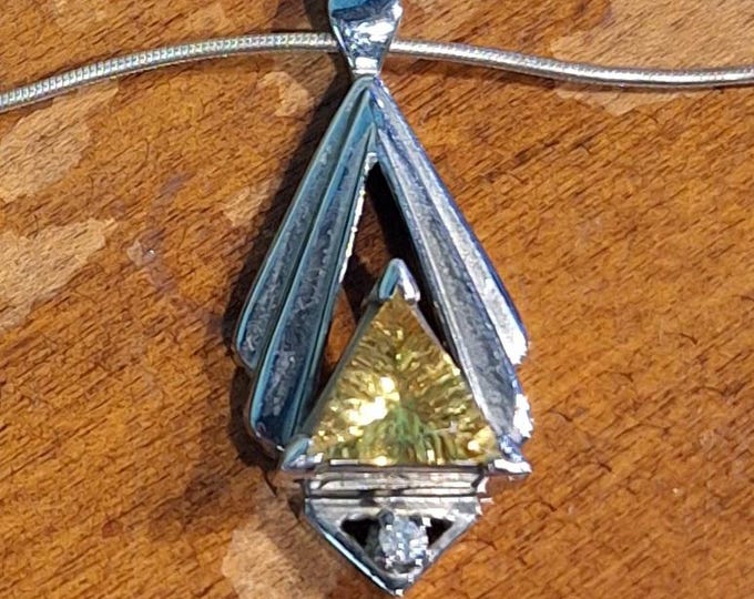 14K White Gold Heliodor and Diamond Pendant