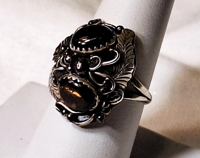 Signed RC Sterling Silver Native American Boulder Opal Ring