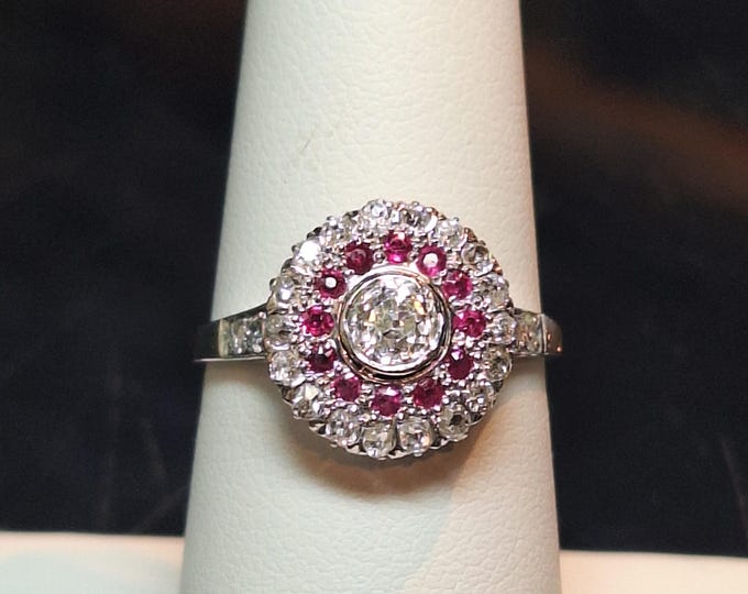Vintage Edwardian Platinum Ruby and Diamond Ring
