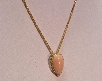 Vintage Art Deco Angel Skin Coral Teardrop Shaped Pendant