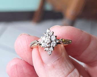 Vintage Yellow and White Gold Diamond Cluster Ring