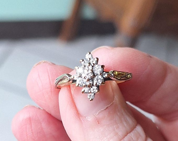 Vintage Yellow and White Gold Diamond Cluster Ring