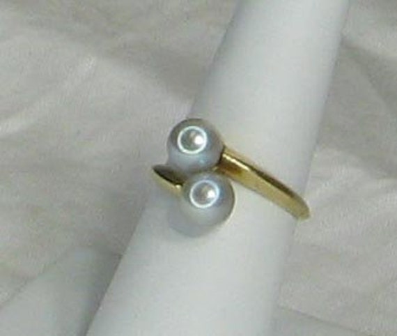 Beautiful Bluish Gray Double Pearl Ring - image 1