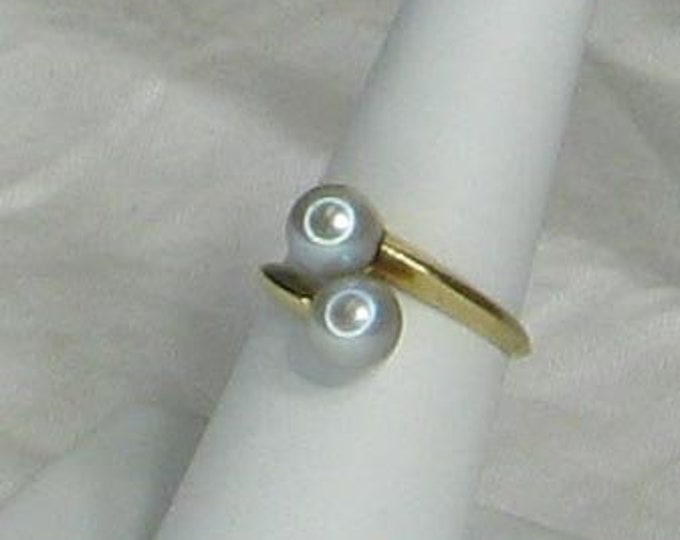 Beautiful Bluish Gray Double Pearl Ring