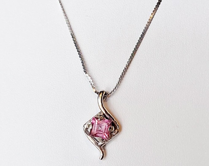White Gold Pink Topaz Asymetrical Pendant