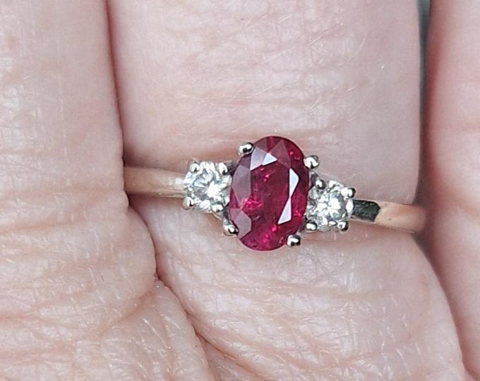 RUBY RED 14K White Gold Natural Ruby and Diamond Ring