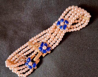 Ciner Faux Pearl Enamel Blue Flower Bracelet