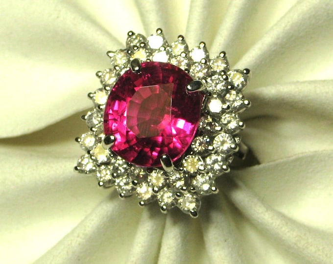 SHOCKLINGLY VIVID RUBELLITE and Diamond White Gold Ring