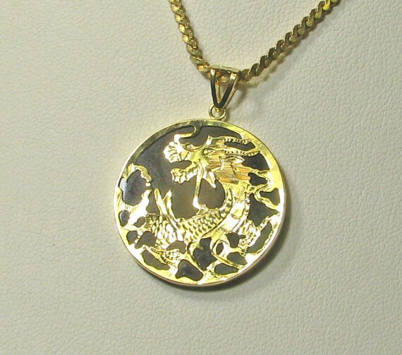 14K Gold Shay Dragon on Black Pendant - image 7