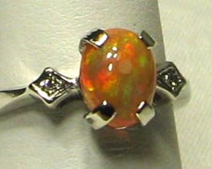 White Gold Mexican Fire Opal and Diamond Ring
