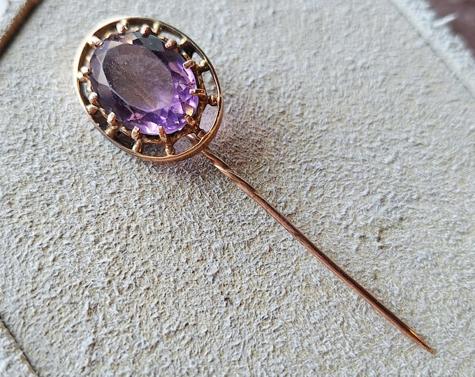 Vintage Victorian Gold Amethyst Brooch Pin