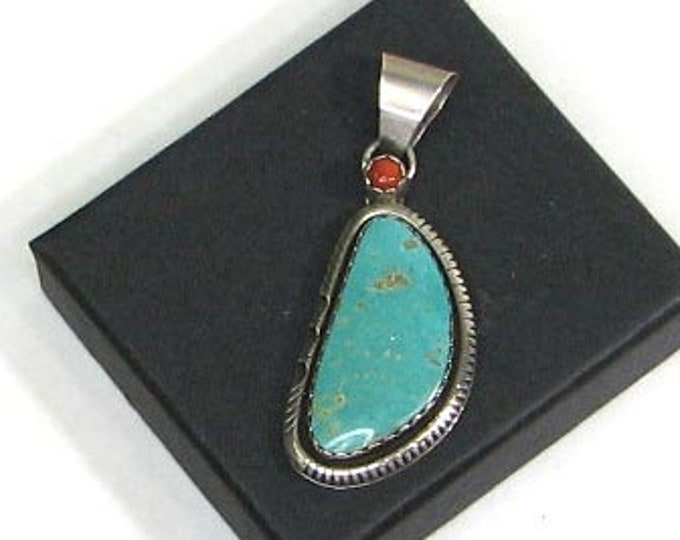 W G Johnson Turquoise and Coral Sterling Silver Pendant