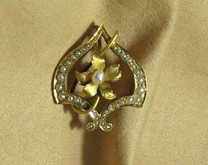 Vintage Edwardian Art Neoveau Gold Pearl Pendant
