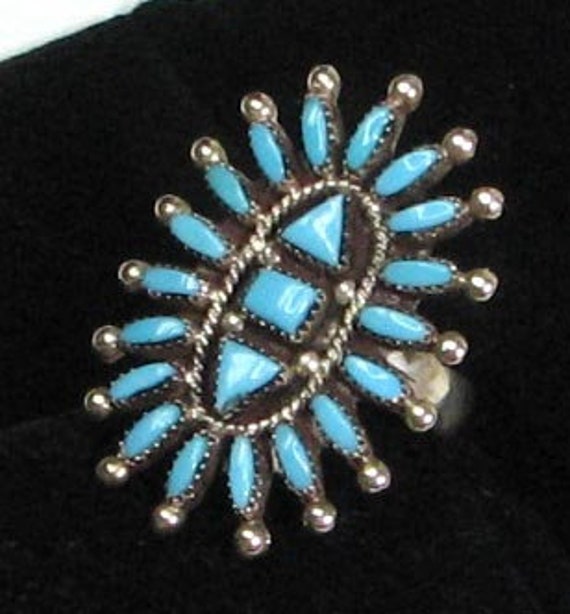 Vintage E. H. Zuni Needle Point Turquoise Ring - image 6
