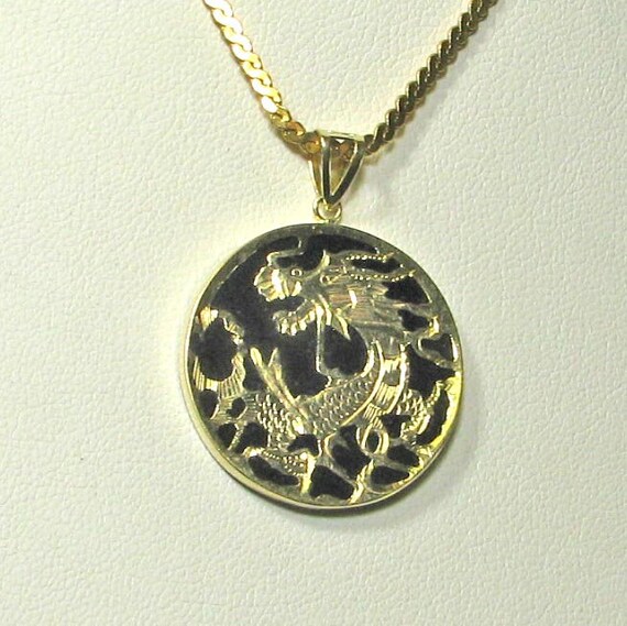 14K Gold Shay Dragon on Black Pendant - image 10