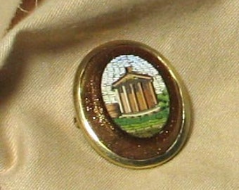 Vintage Victorian Gold Framed Sunstone Micro Mosaic Brooch