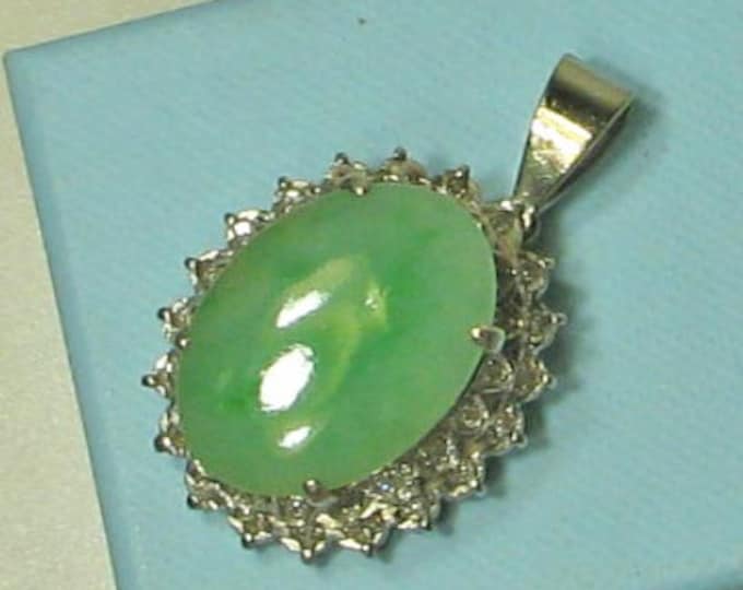 Jadeite Jade and Diamond Sterling Silver Pendant